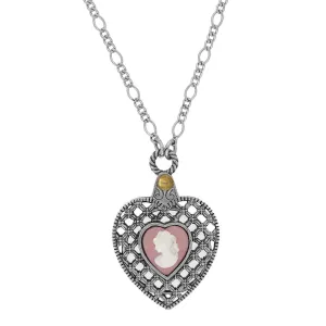 1928 Jewelry Pink Cameo Antiqued Heart Mirror Pendant Necklace 30" 1928 Jewelry