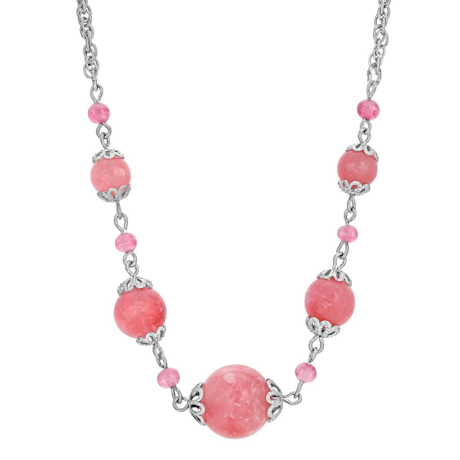 1928 Jewelry Pink Coral Smooth Beaded Necklace 16"   3" Extender 1928 Jewelry