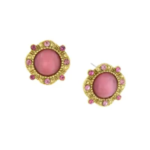 1928 Jewelry Pink Crystal & Moonstone Button Earrings 1928 Jewelry