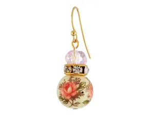 1928 Jewelry Pink Desert Rose Floral Decal Beaded Drop Earrings 1928 Jewelry