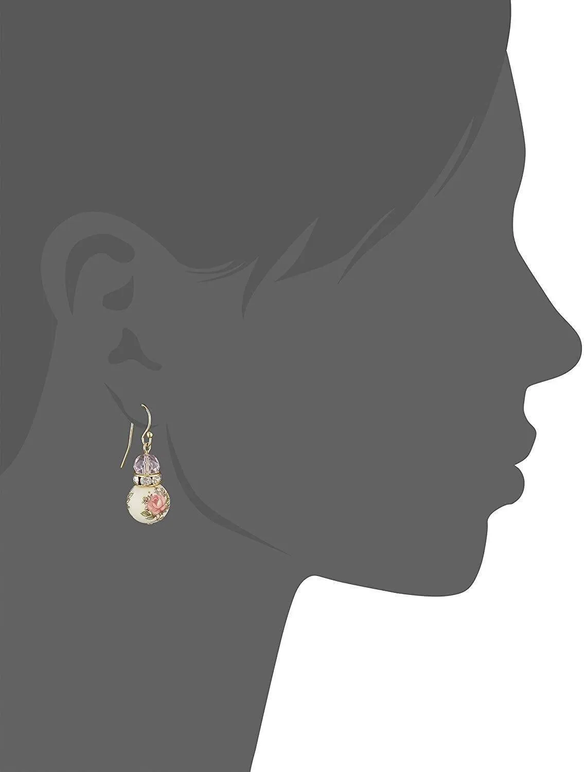 1928 Jewelry Pink Desert Rose Floral Decal Beaded Drop Earrings 1928 Jewelry
