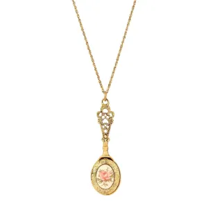 1928 Jewelry Pink Desert Rose Locket Necklace 28" 1928 Jewelry