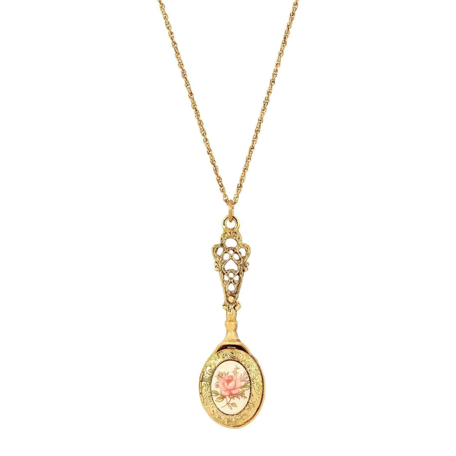 1928 Jewelry Pink Desert Rose Locket Necklace 28" 1928 Jewelry