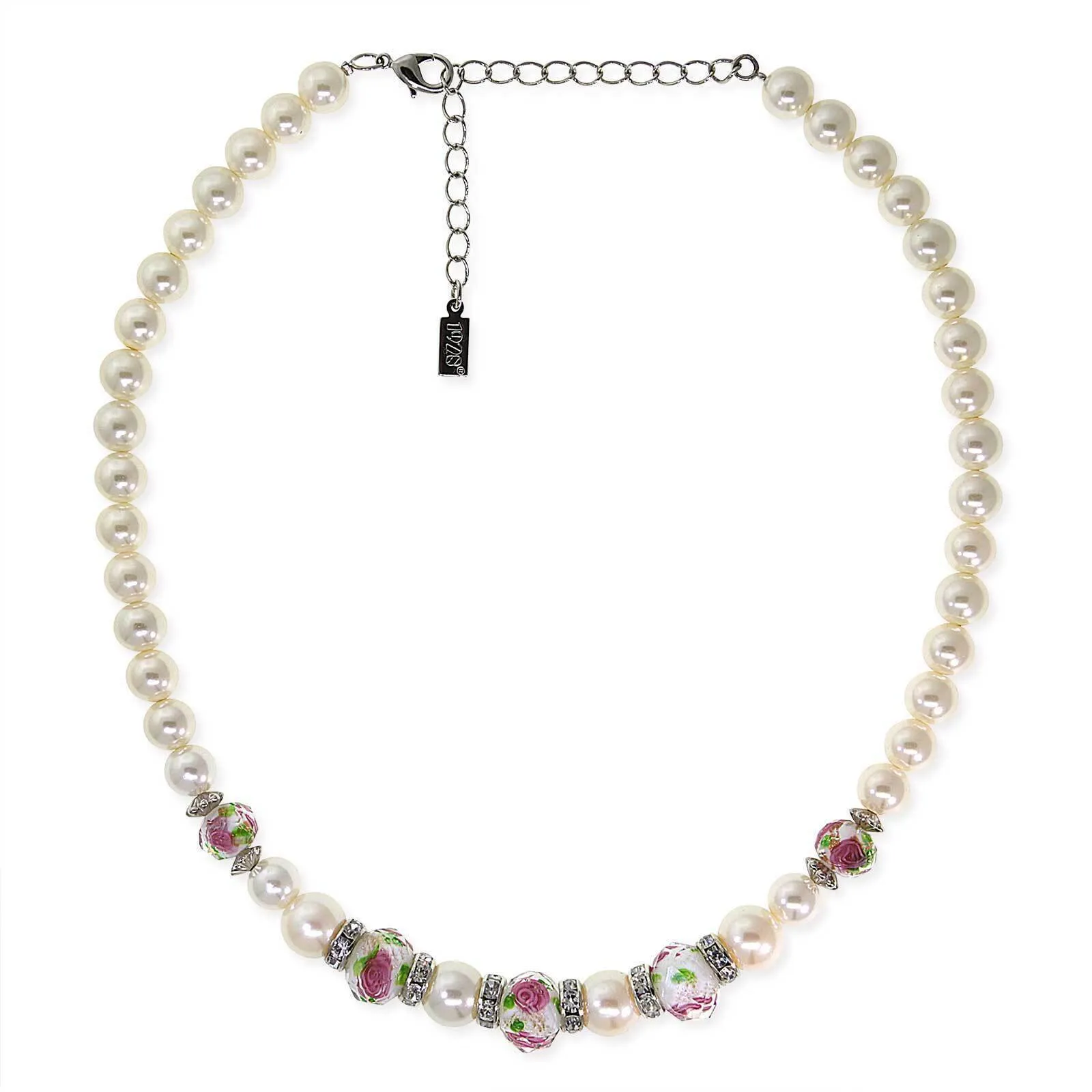 1928 Jewelry Pink Floral Beaded Necklace 15"   3" Extender 1928 Jewelry