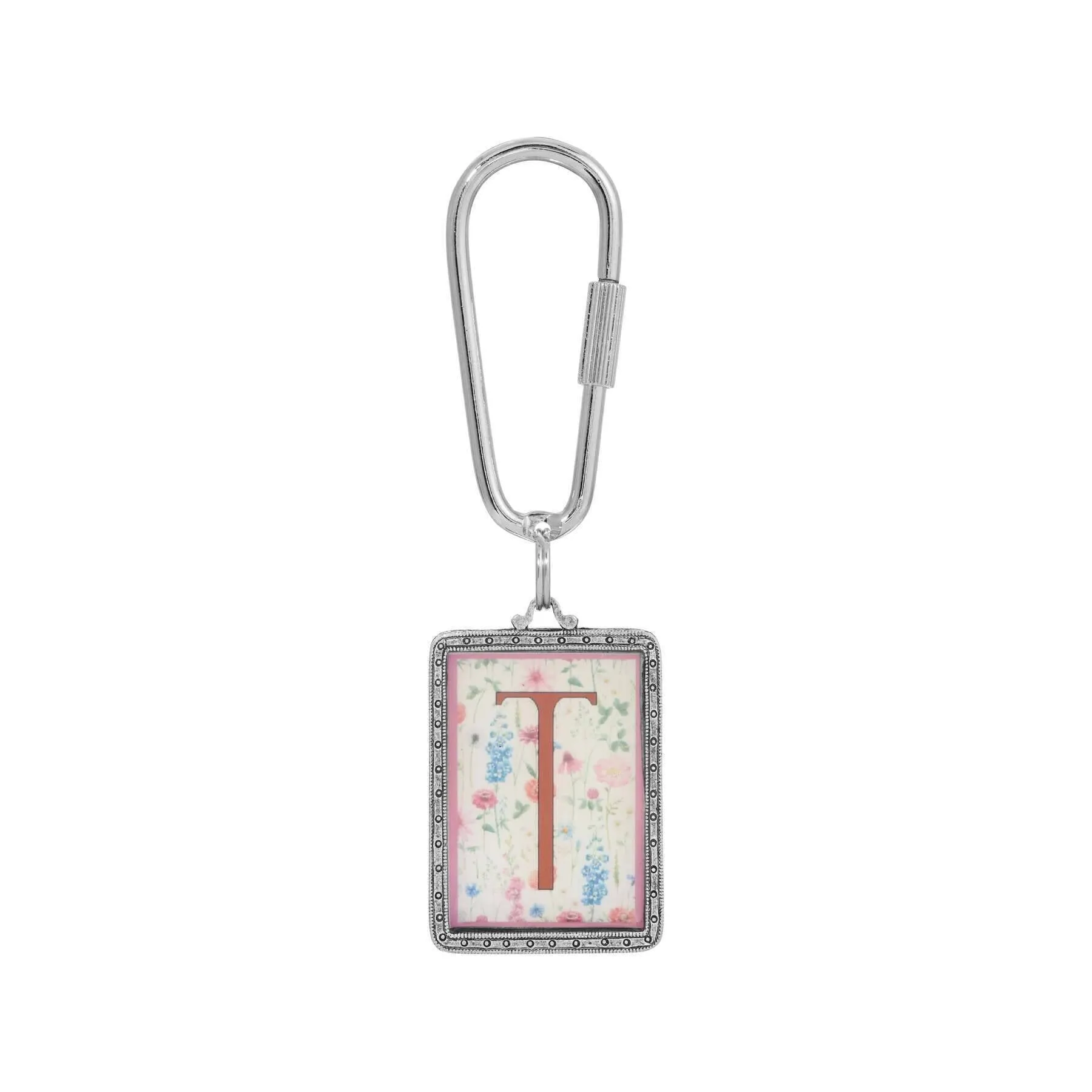 1928 Jewelry Pink Floral Motif Initial Carabiner Key Chain 1928 Jewelry