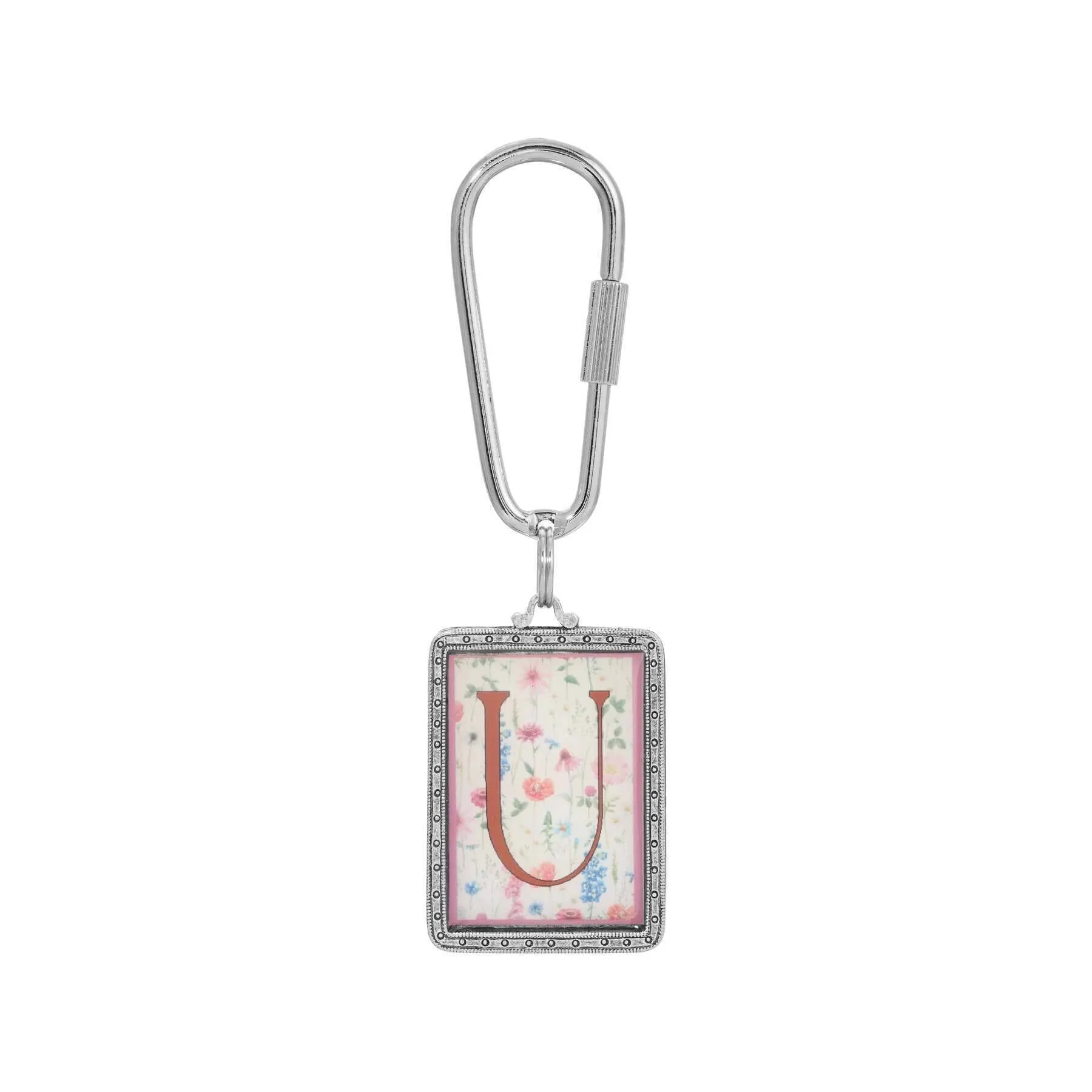 1928 Jewelry Pink Floral Motif Initial Carabiner Key Chain 1928 Jewelry