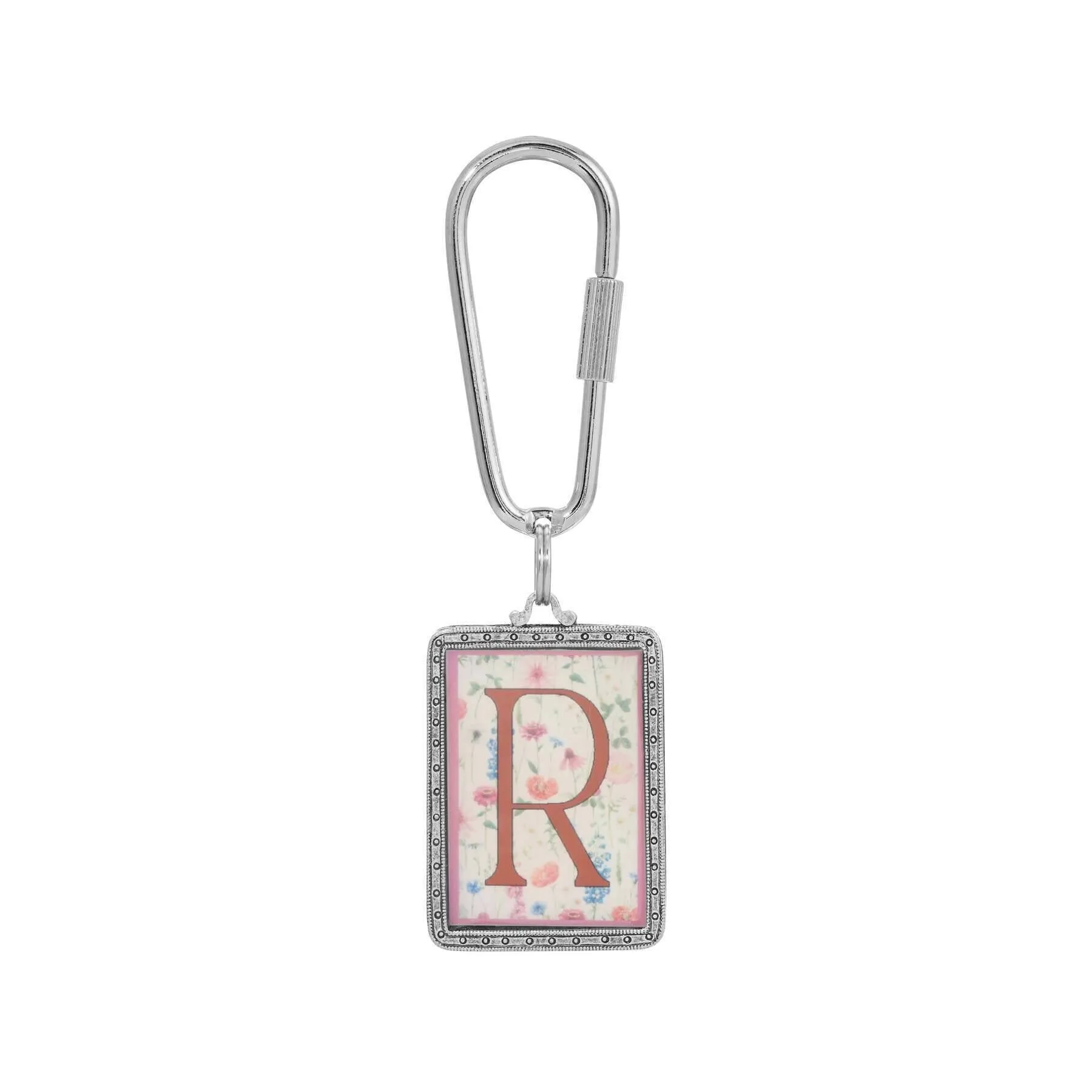 1928 Jewelry Pink Floral Motif Initial Carabiner Key Chain 1928 Jewelry