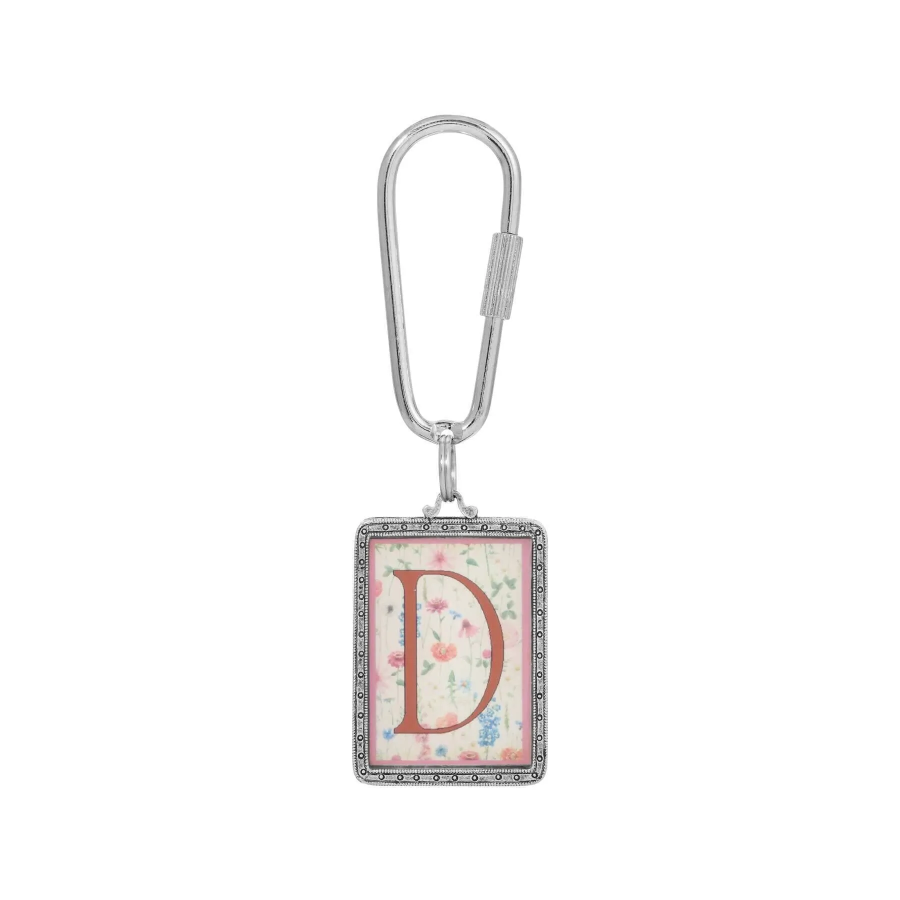 1928 Jewelry Pink Floral Motif Initial Carabiner Key Chain 1928 Jewelry