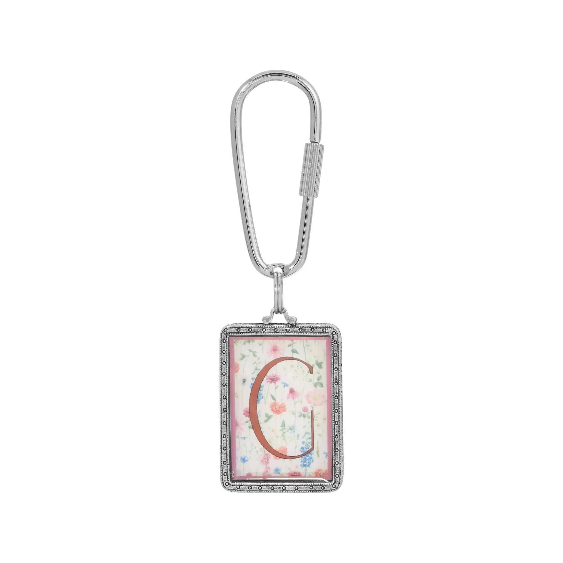 1928 Jewelry Pink Floral Motif Initial Carabiner Key Chain 1928 Jewelry