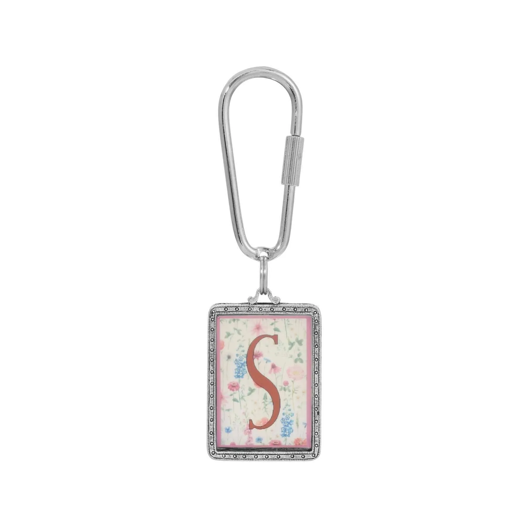 1928 Jewelry Pink Floral Motif Initial Carabiner Key Chain 1928 Jewelry