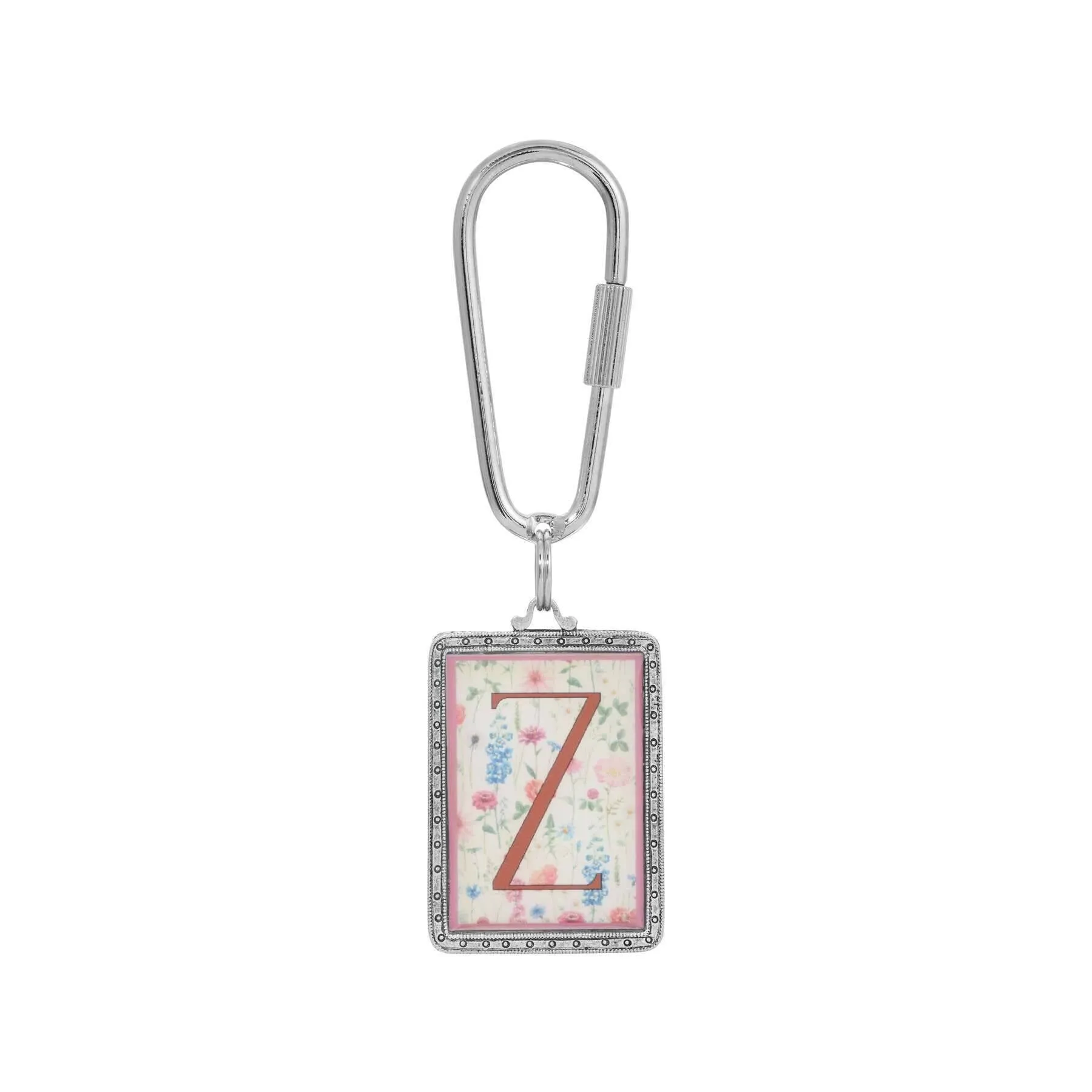 1928 Jewelry Pink Floral Motif Initial Carabiner Key Chain 1928 Jewelry