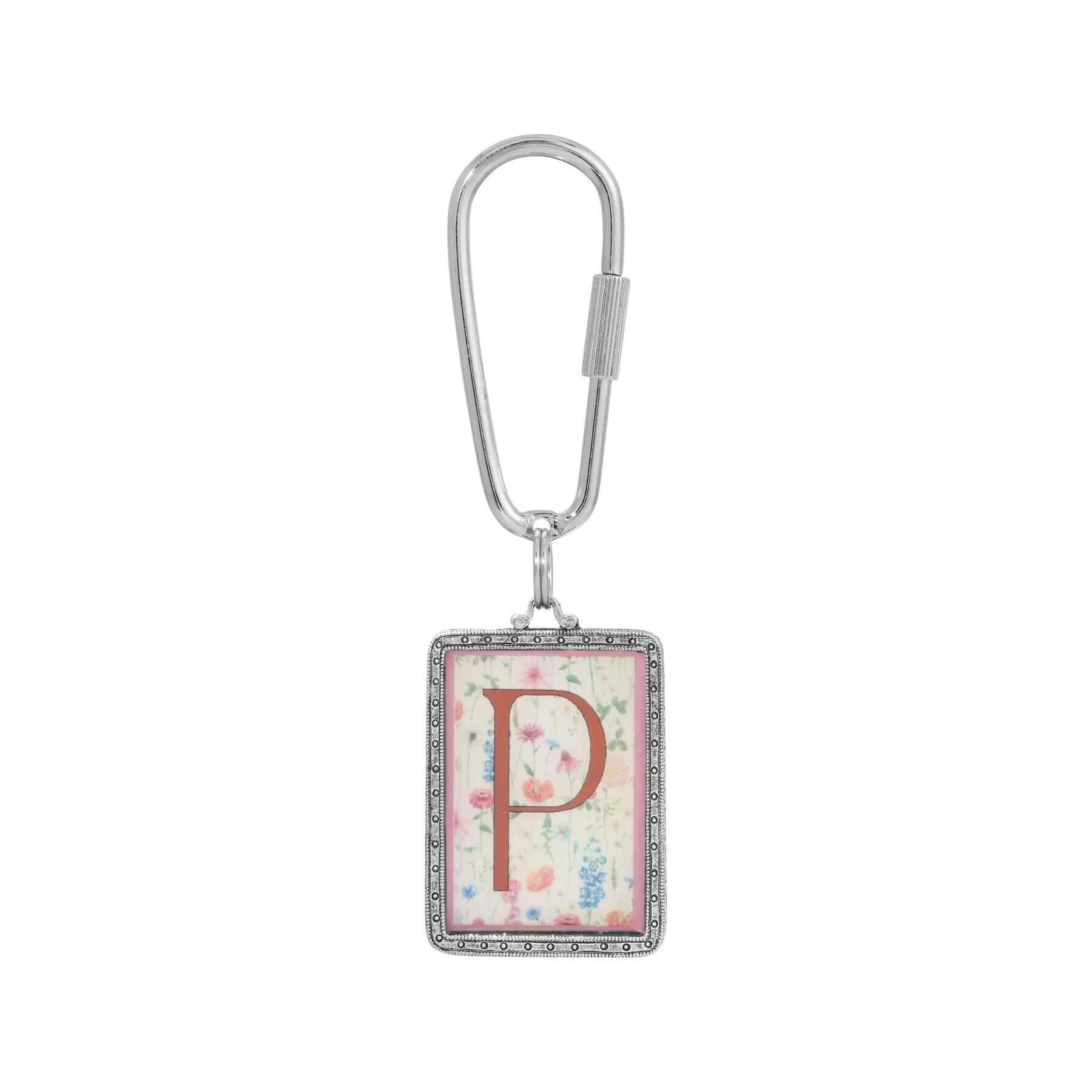 1928 Jewelry Pink Floral Motif Initial Carabiner Key Chain 1928 Jewelry
