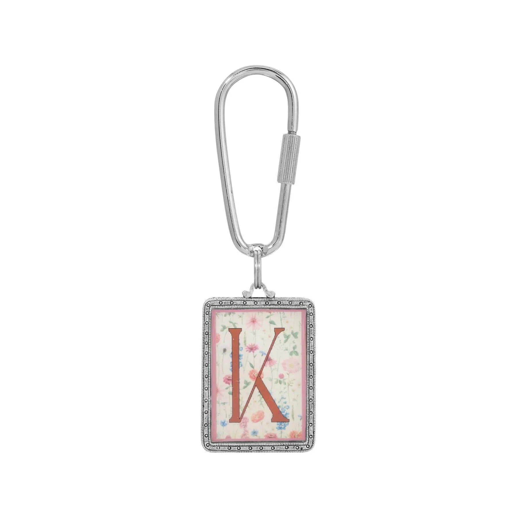 1928 Jewelry Pink Floral Motif Initial Carabiner Key Chain 1928 Jewelry
