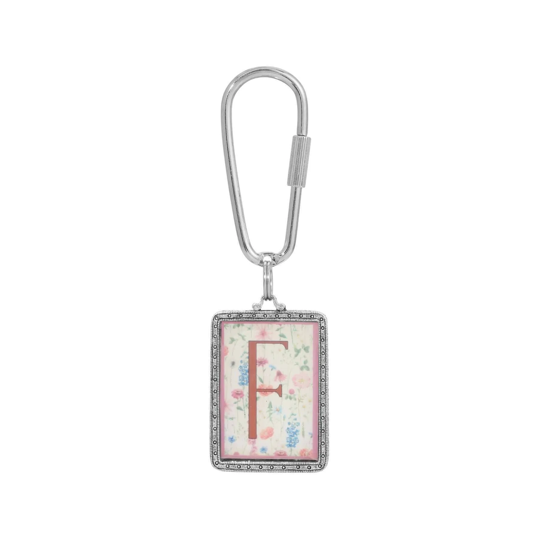 1928 Jewelry Pink Floral Motif Initial Carabiner Key Chain 1928 Jewelry