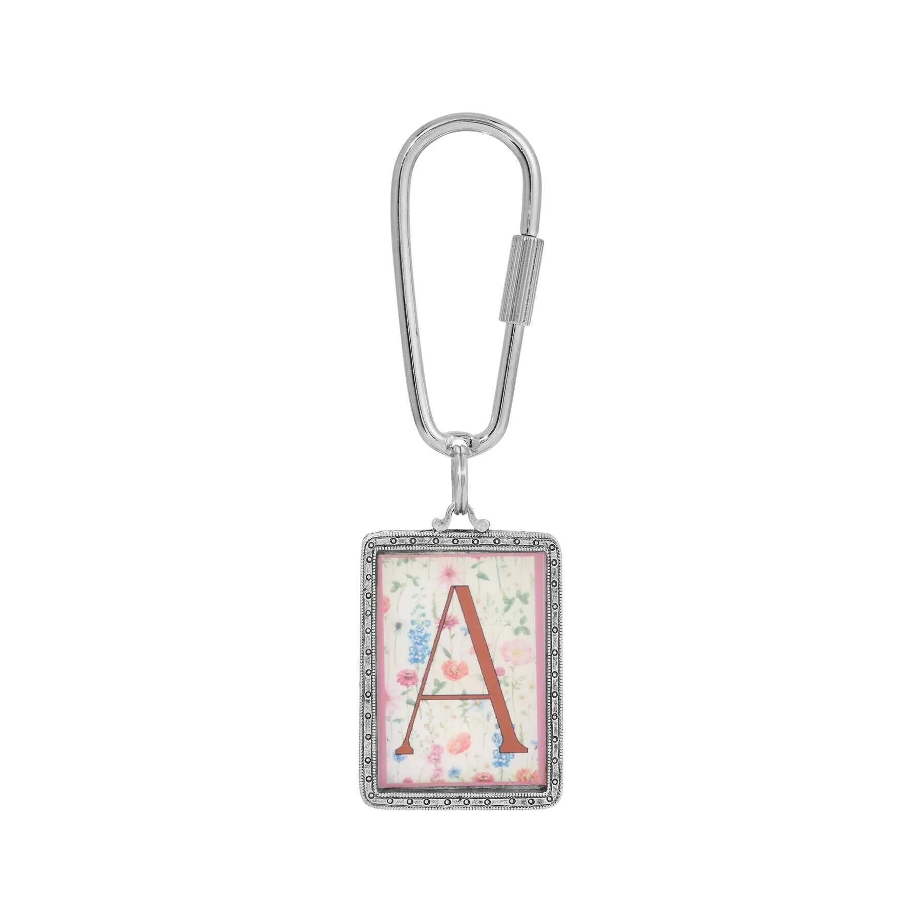 1928 Jewelry Pink Floral Motif Initial Carabiner Key Chain 1928 Jewelry