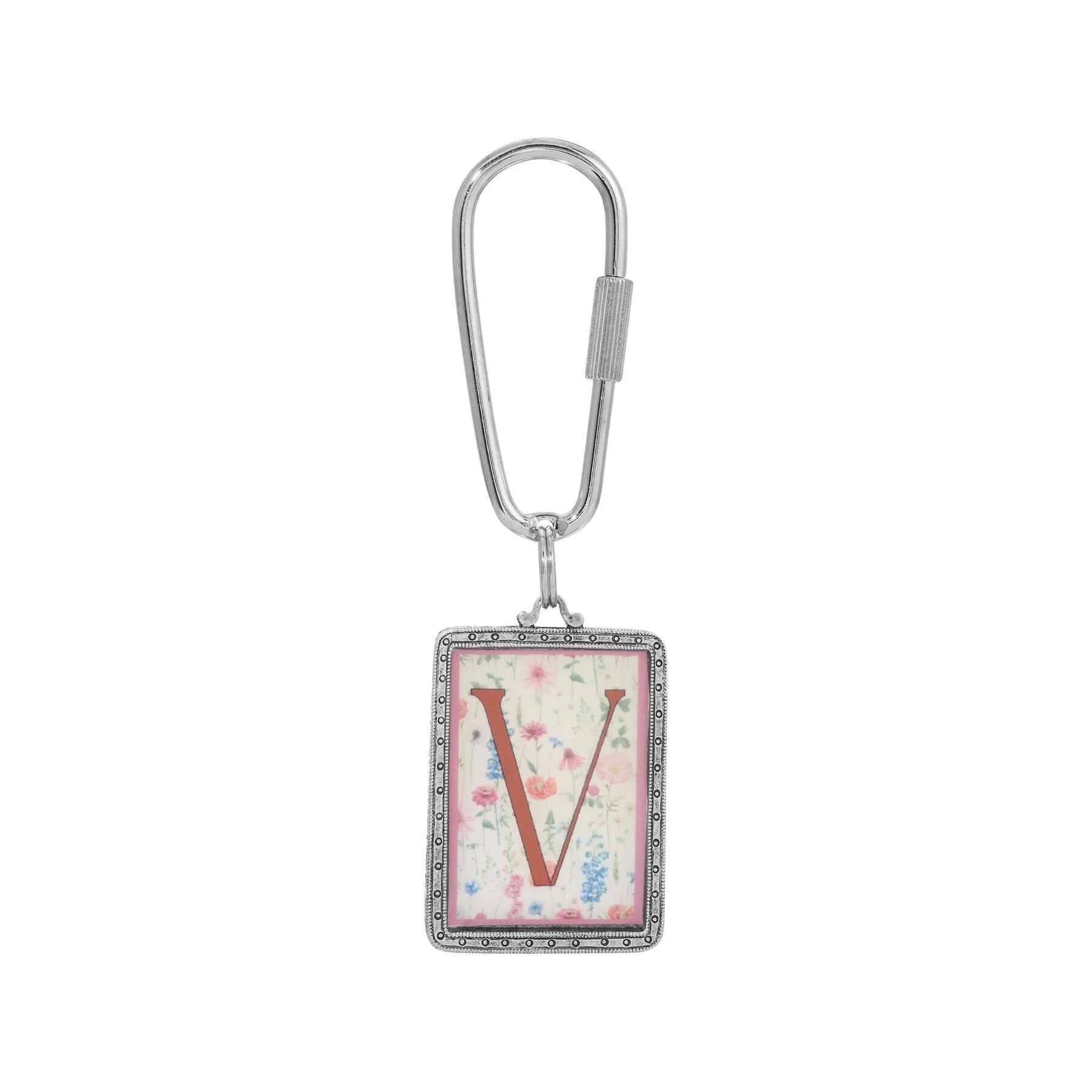 1928 Jewelry Pink Floral Motif Initial Carabiner Key Chain 1928 Jewelry