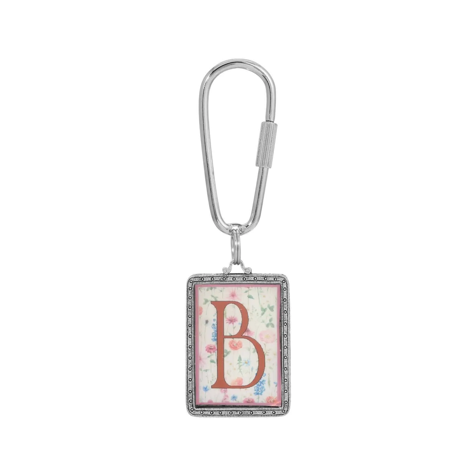 1928 Jewelry Pink Floral Motif Initial Carabiner Key Chain 1928 Jewelry