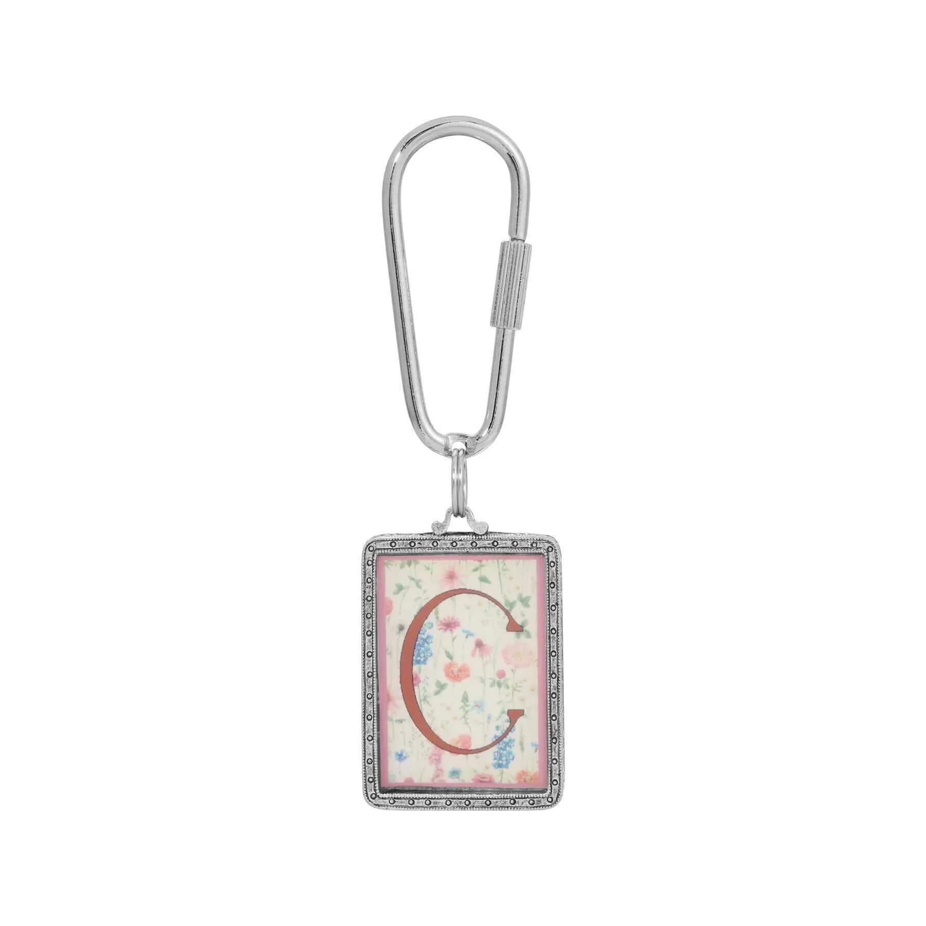 1928 Jewelry Pink Floral Motif Initial Carabiner Key Chain 1928 Jewelry