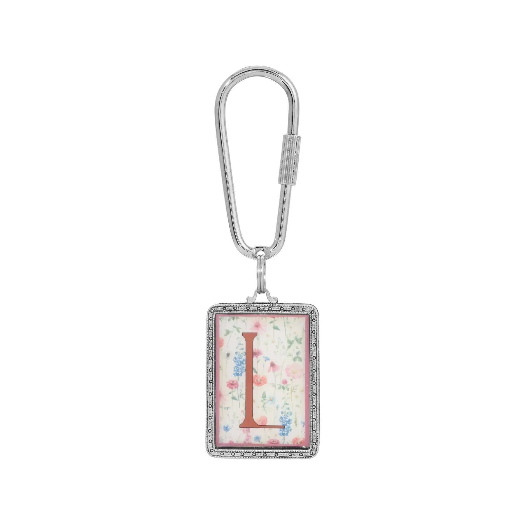 1928 Jewelry Pink Floral Motif Initial Carabiner Key Chain 1928 Jewelry