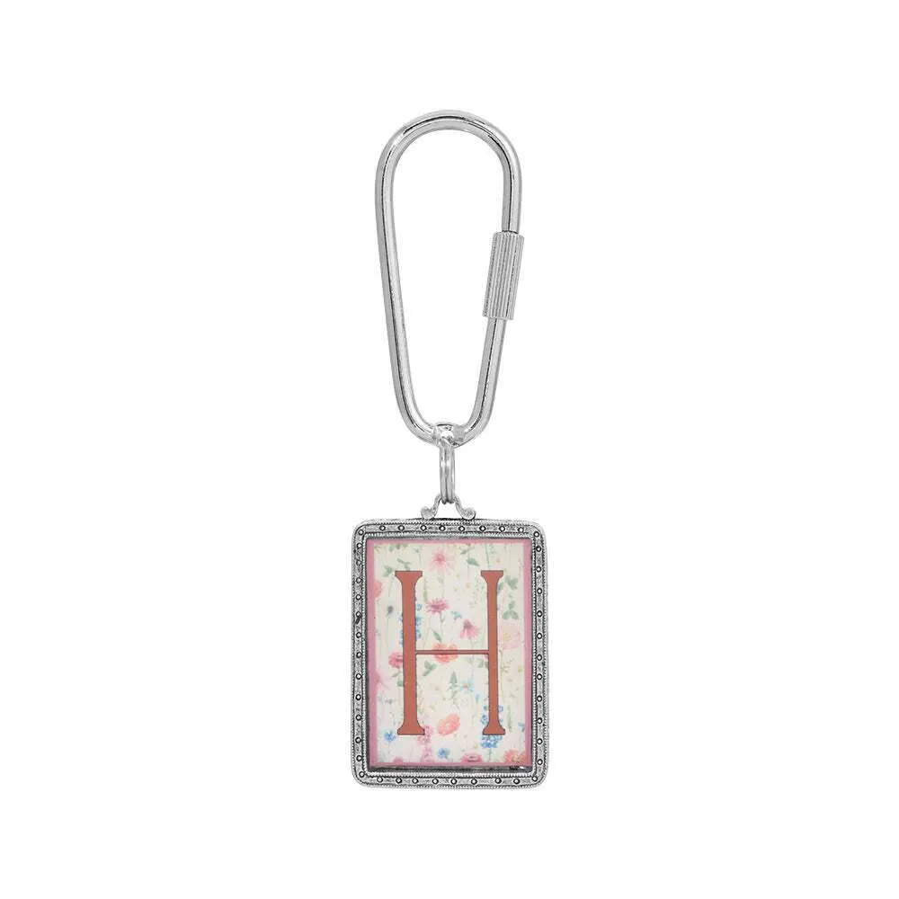 1928 Jewelry Pink Floral Motif Initial Carabiner Key Chain 1928 Jewelry