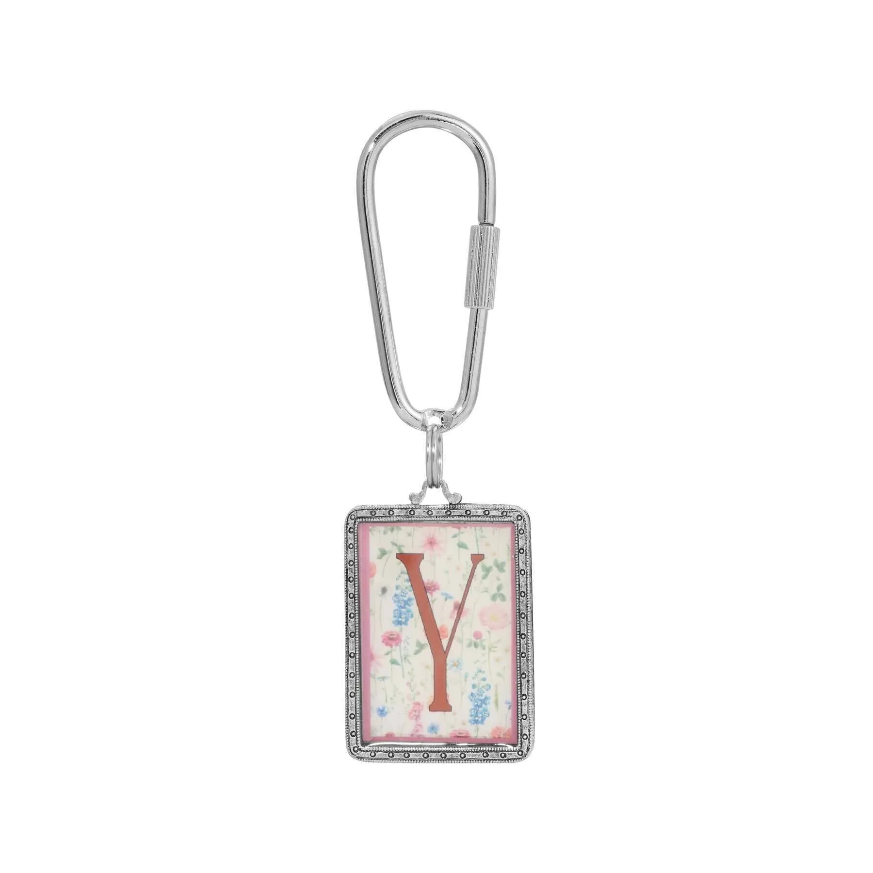 1928 Jewelry Pink Floral Motif Initial Carabiner Key Chain 1928 Jewelry