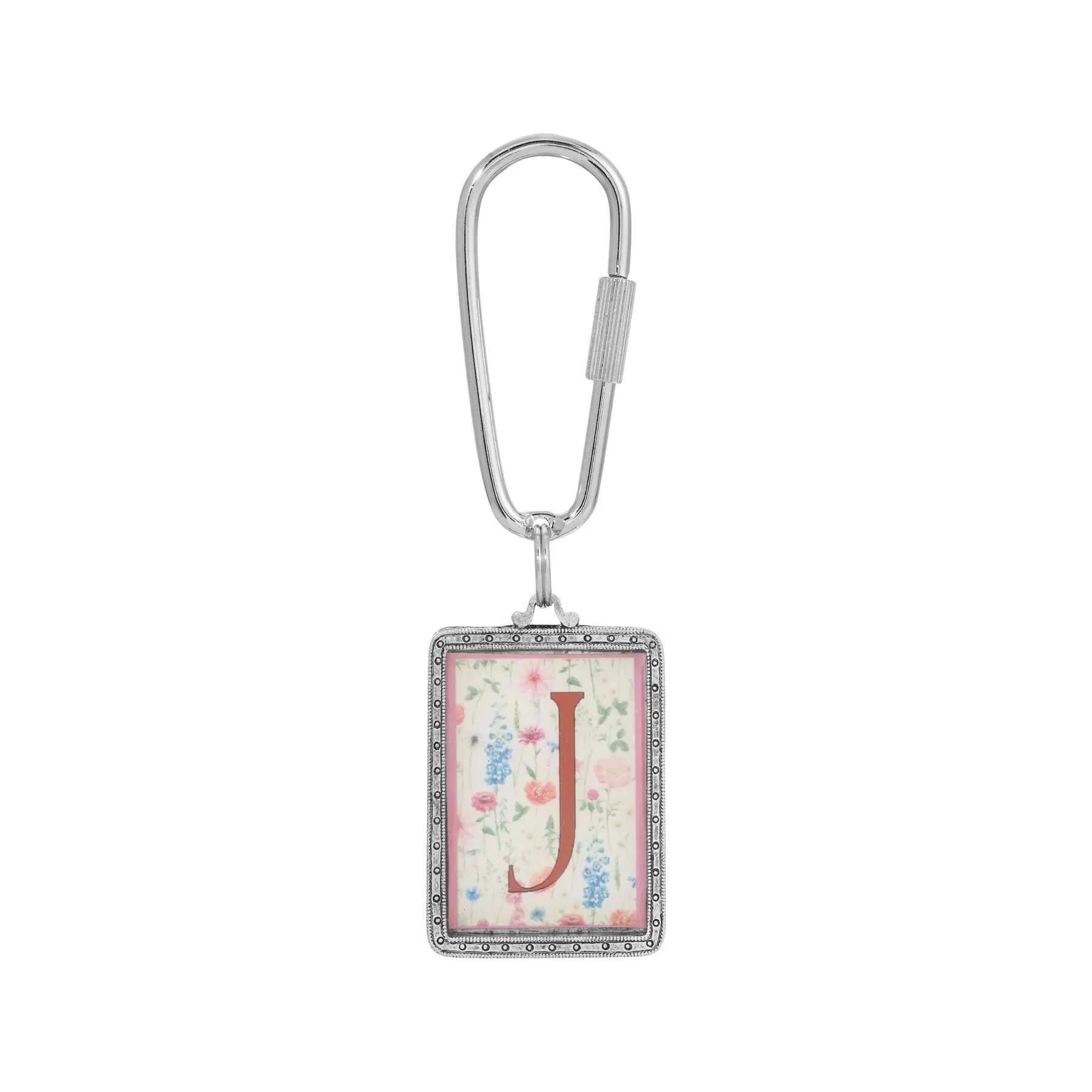 1928 Jewelry Pink Floral Motif Initial Carabiner Key Chain 1928 Jewelry