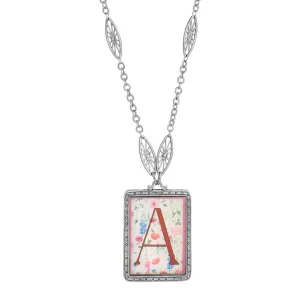 1928 Jewelry Pink Floral Motif Initial Pendant Necklace 30" 1928 Jewelry