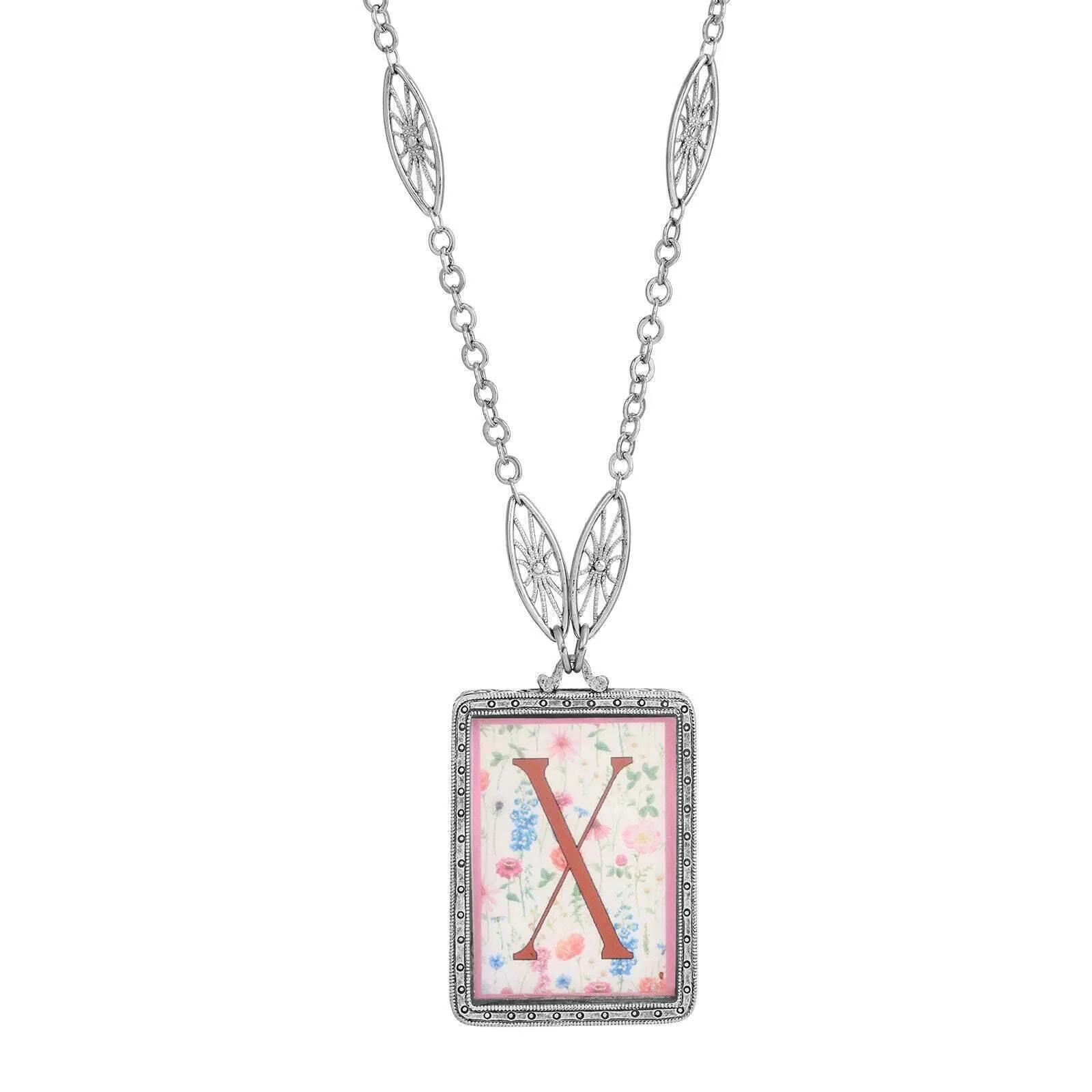 1928 Jewelry Pink Floral Motif Initial Pendant Necklace 30" 1928 Jewelry