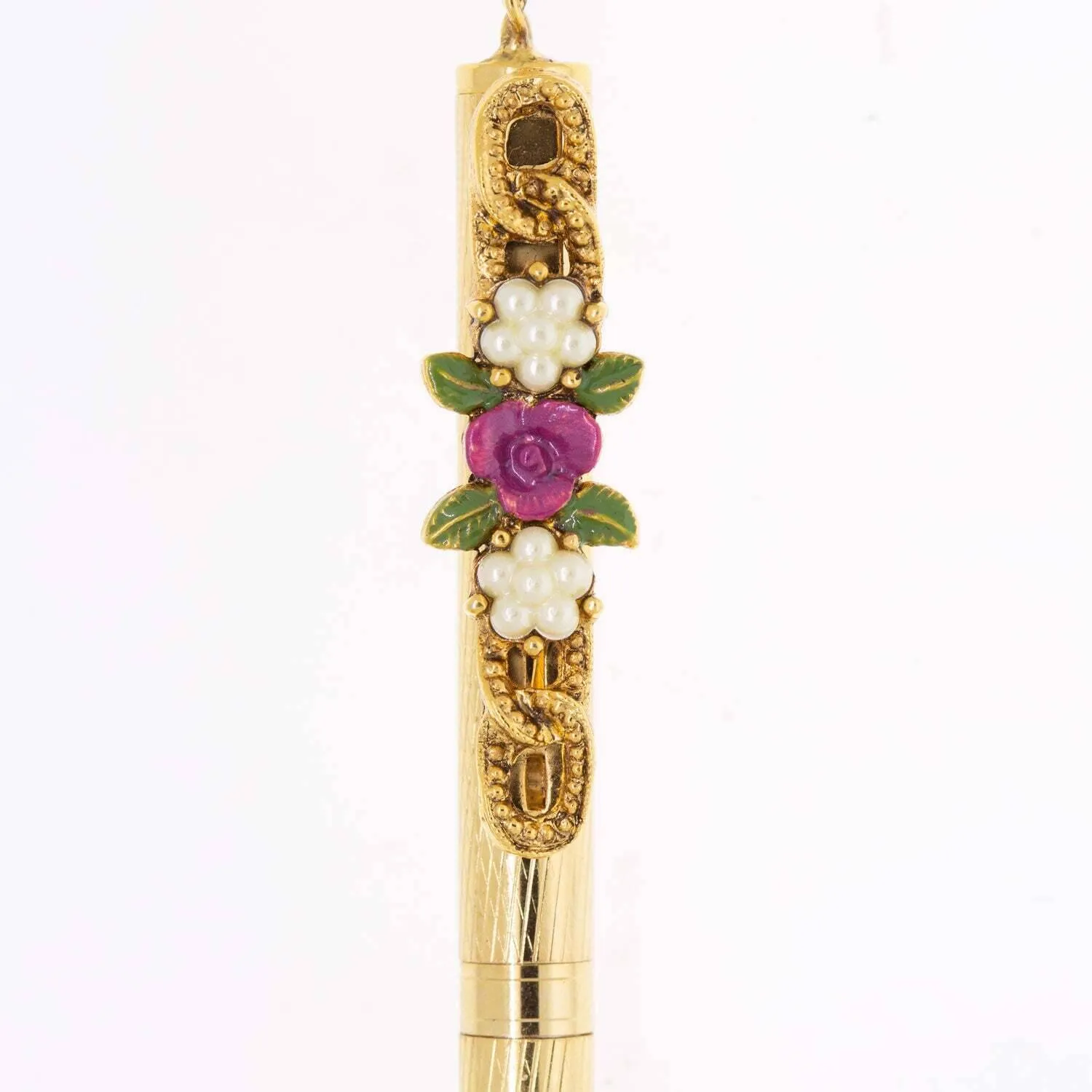 1928 Jewelry Pink Flower & Faux Pearl Accents Ball Point Pen Necklace 28" 1928 Jewelry