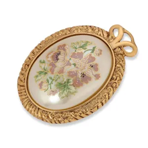 1928 Jewelry Pink Flower Decal Faux Pearl Pin 1928 Jewelry