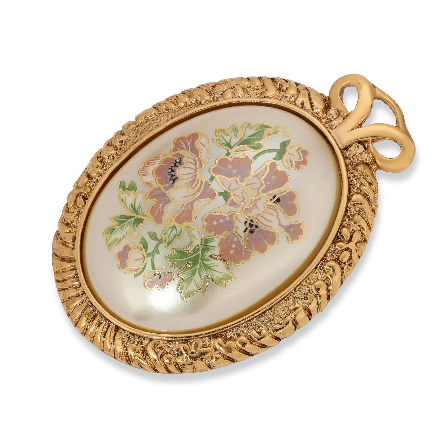1928 Jewelry Pink Flower Decal Faux Pearl Pin 1928 Jewelry