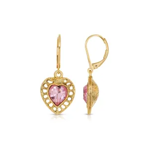 1928 Jewelry Pink Genuine Austrian Crystal Heart Drop Earrings 1928 Jewelry
