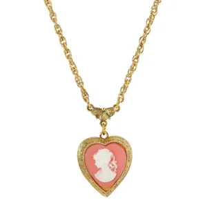 1928 Jewelry Pink Heart Cameo Locket Necklace 16"   3" Extender 1928 Jewelry