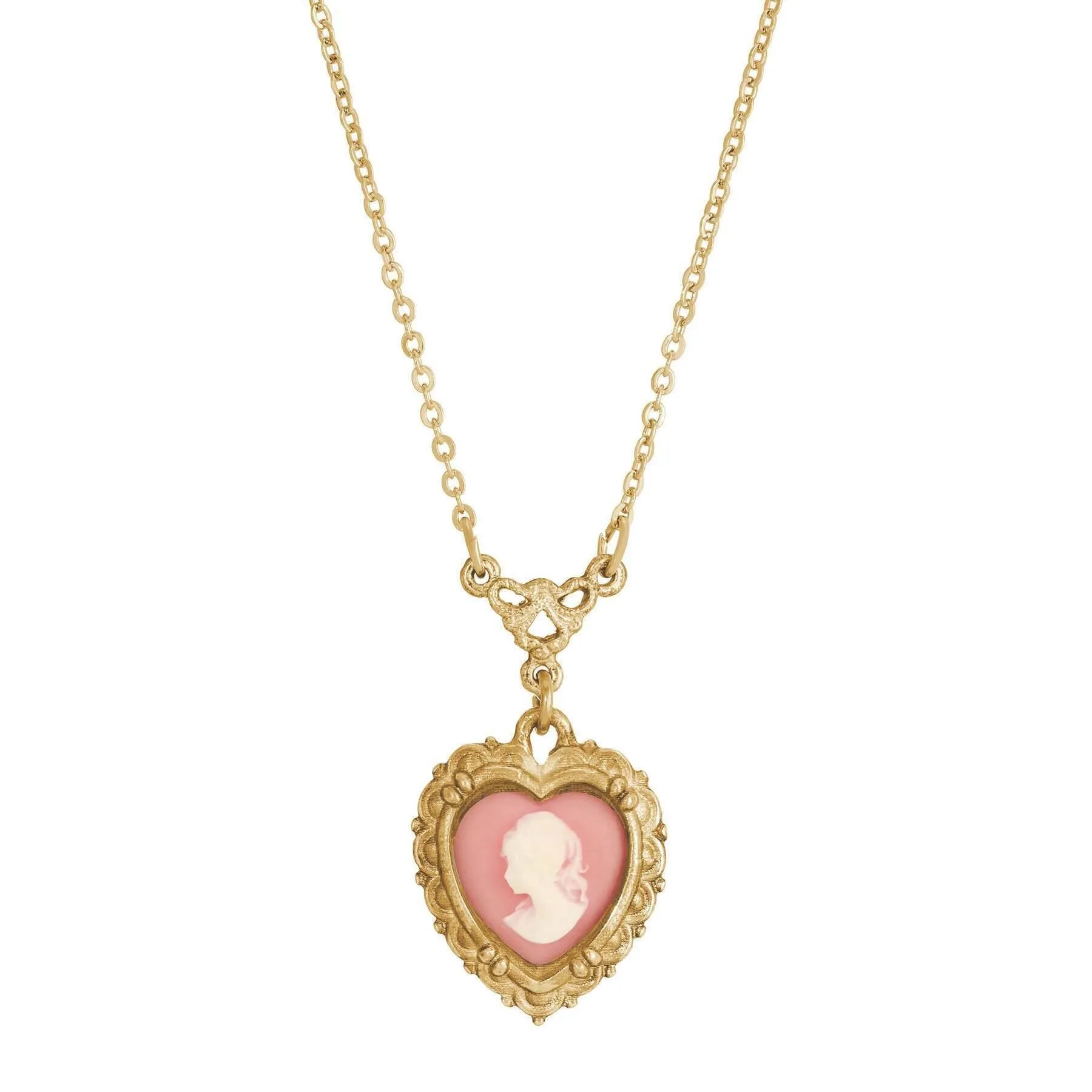 1928 Jewelry Pink Heart Cameo Pendant Necklace 16"   3" Extender 1928 Jewelry