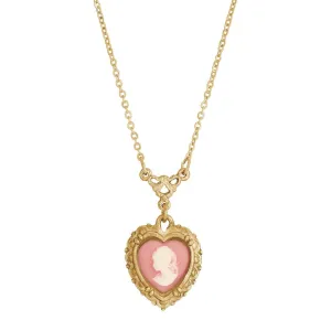 1928 Jewelry Pink Heart Cameo Pendant Necklace 16"   3" Extender 1928 Jewelry