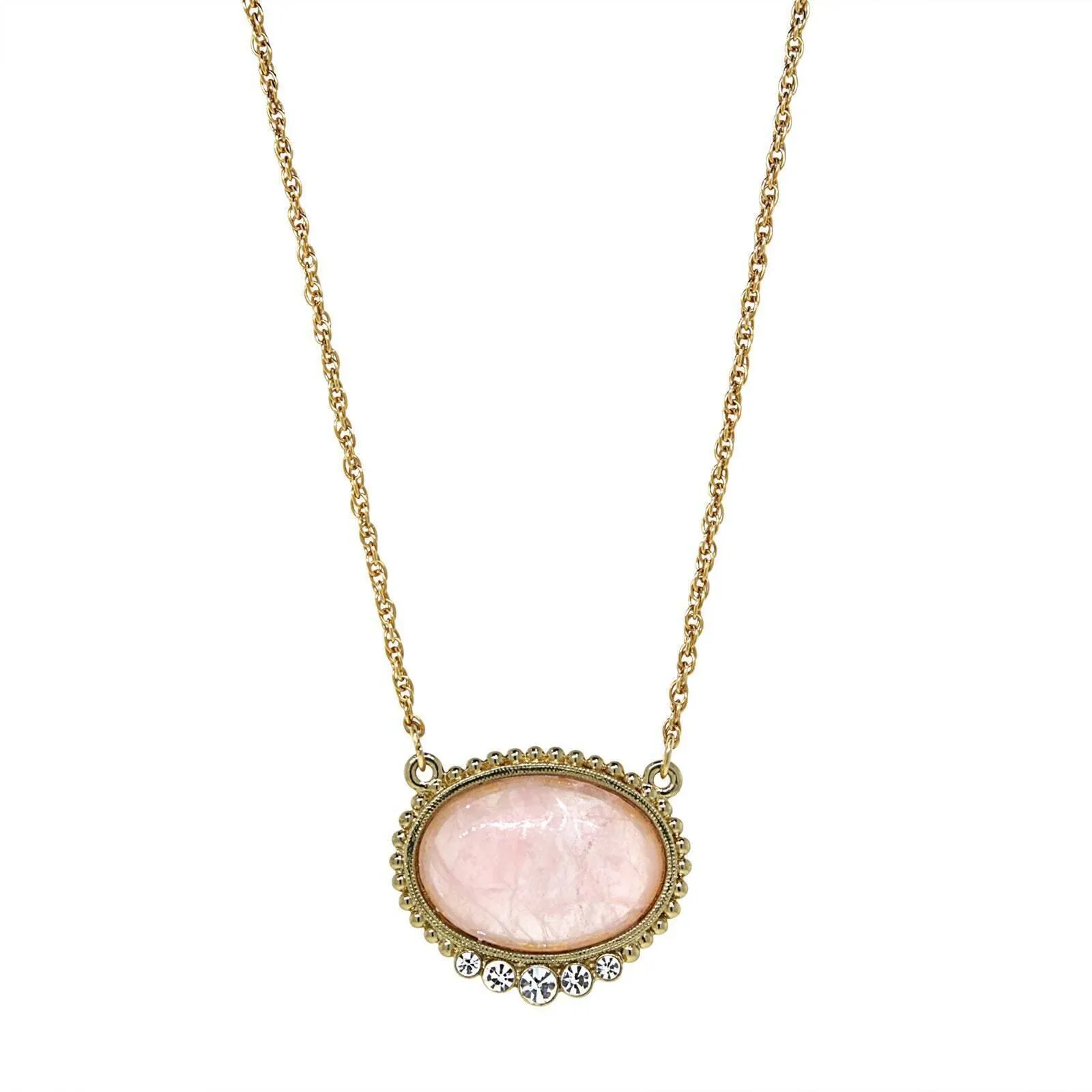 1928 Jewelry Pink Moonstone Crystal Accent Pendant Necklace 16"   3" Extender 1928 Jewelry