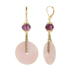 1928 Jewelry Pink Mother Of Pearl Amethyst Purple Glass Bead Drop Earrings 1928 Jewelry