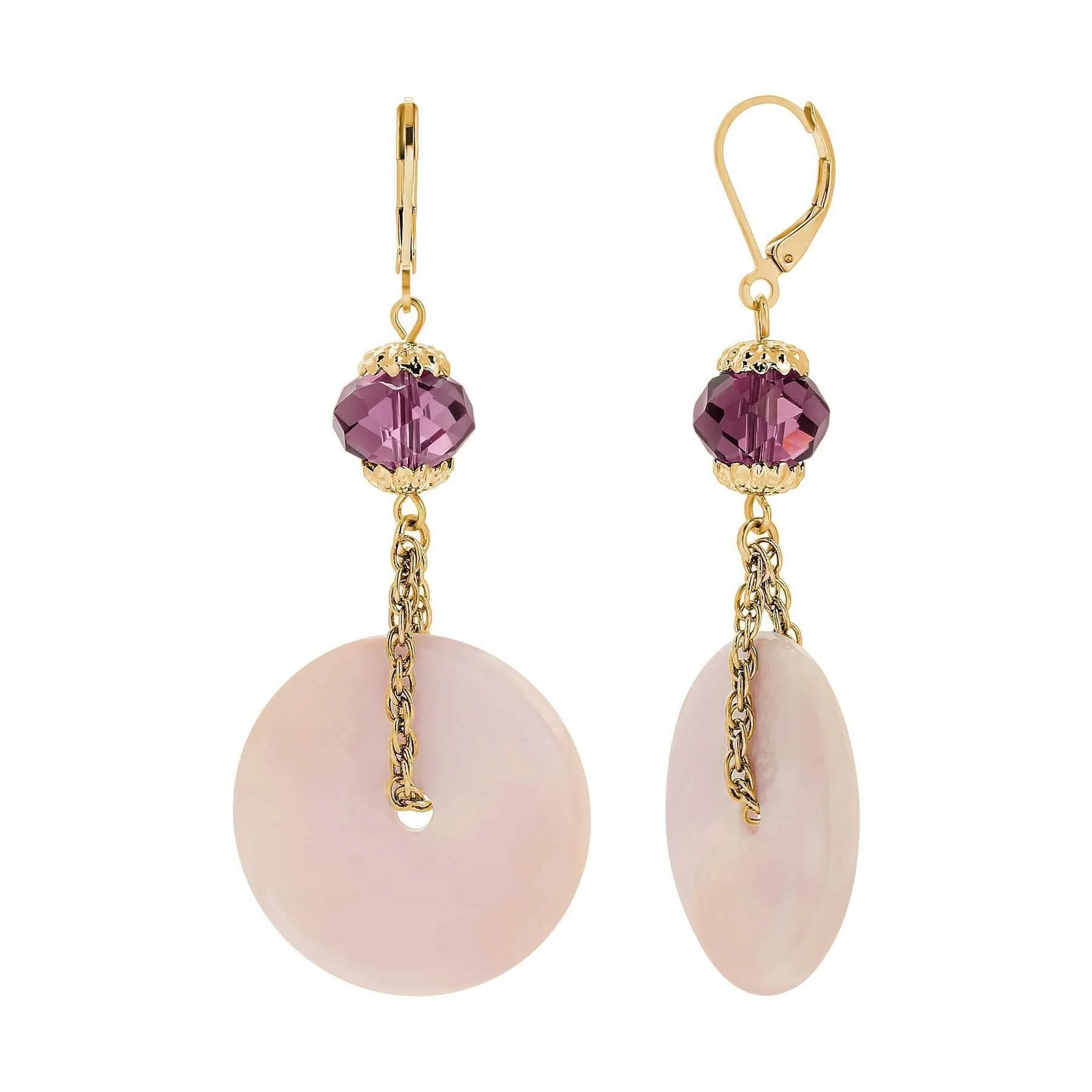 1928 Jewelry Pink Mother Of Pearl Amethyst Purple Glass Bead Drop Earrings 1928 Jewelry