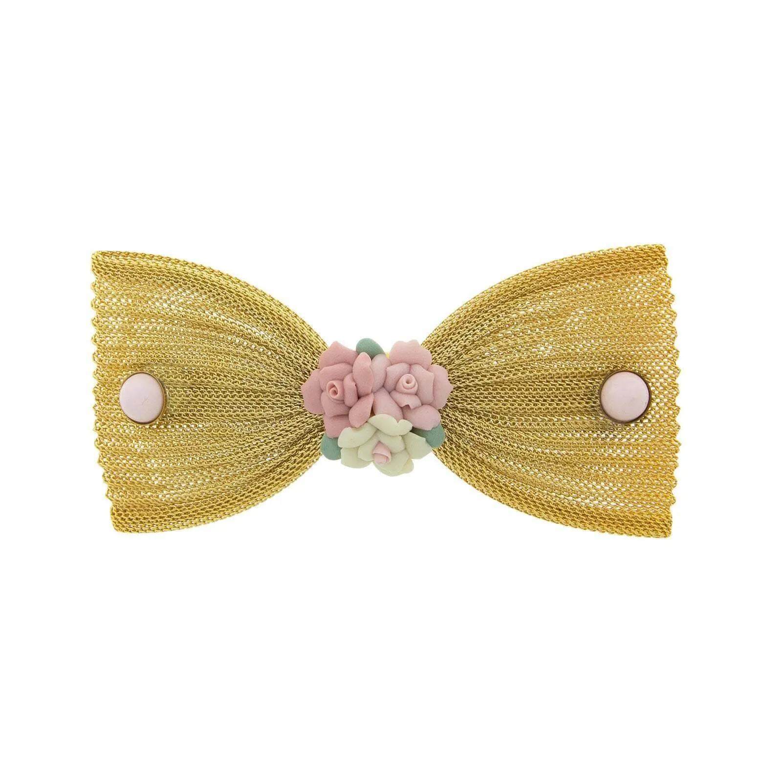 1928 Jewelry Pink Porcelain Flower Mesh Bow Hair Barrette 1928 Jewelry