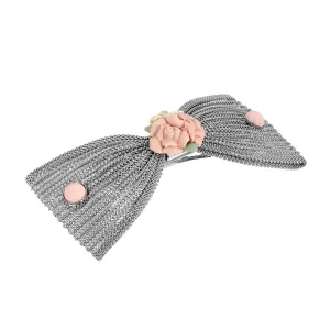 1928 Jewelry Pink Porcelain Flower Mesh Bow Hair Barrette 1928 Jewelry
