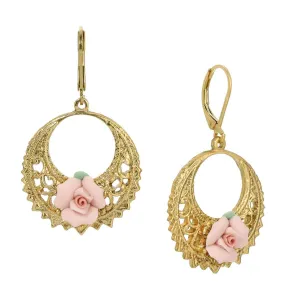 1928 Jewelry Pink Porcelain Rose Hoop Earrings 1928 Jewelry
