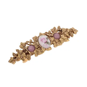 1928 Jewelry Pink Rose Decal & Moonstones Floral Hair Barrette 1928 Jewelry
