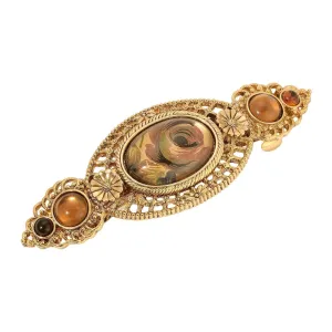 1928 Jewelry Pink Rose Decal Round Stone Floral Hair Barrette 1928 Jewelry