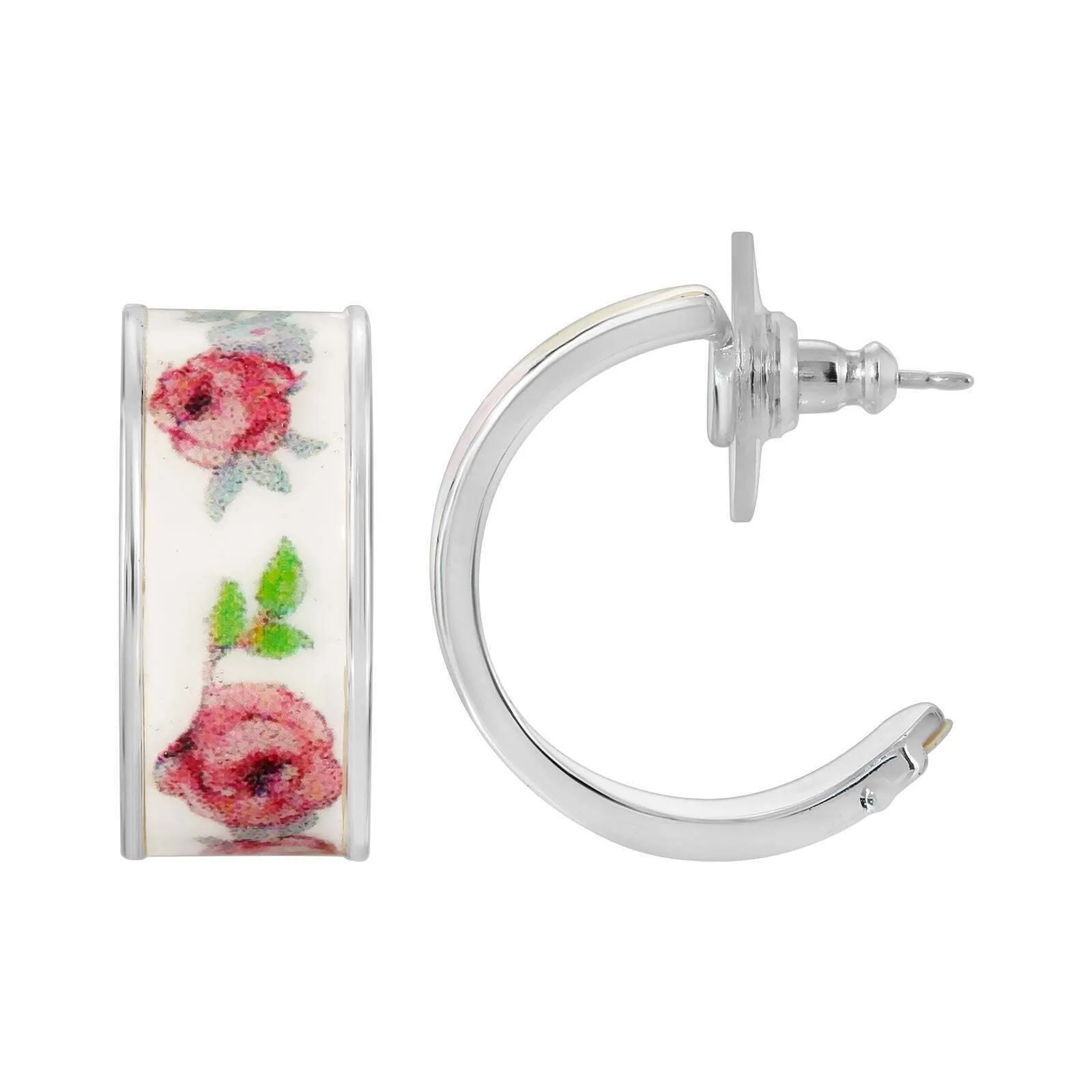 1928 Jewelry Pink Rose Hoop Post Earrings 1928 Jewelry