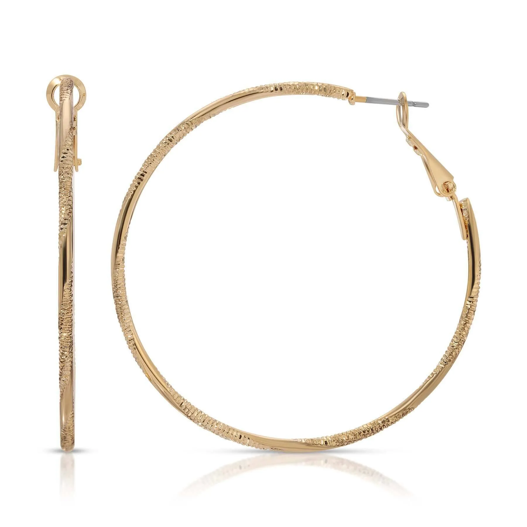 1928 Jewelry Polished & Textured Hinged Hoop Earrings 1928 Jewelry