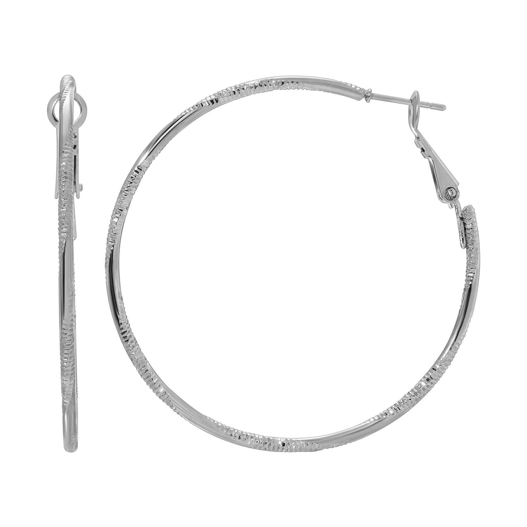 1928 Jewelry Polished & Textured Hinged Hoop Earrings 1928 Jewelry