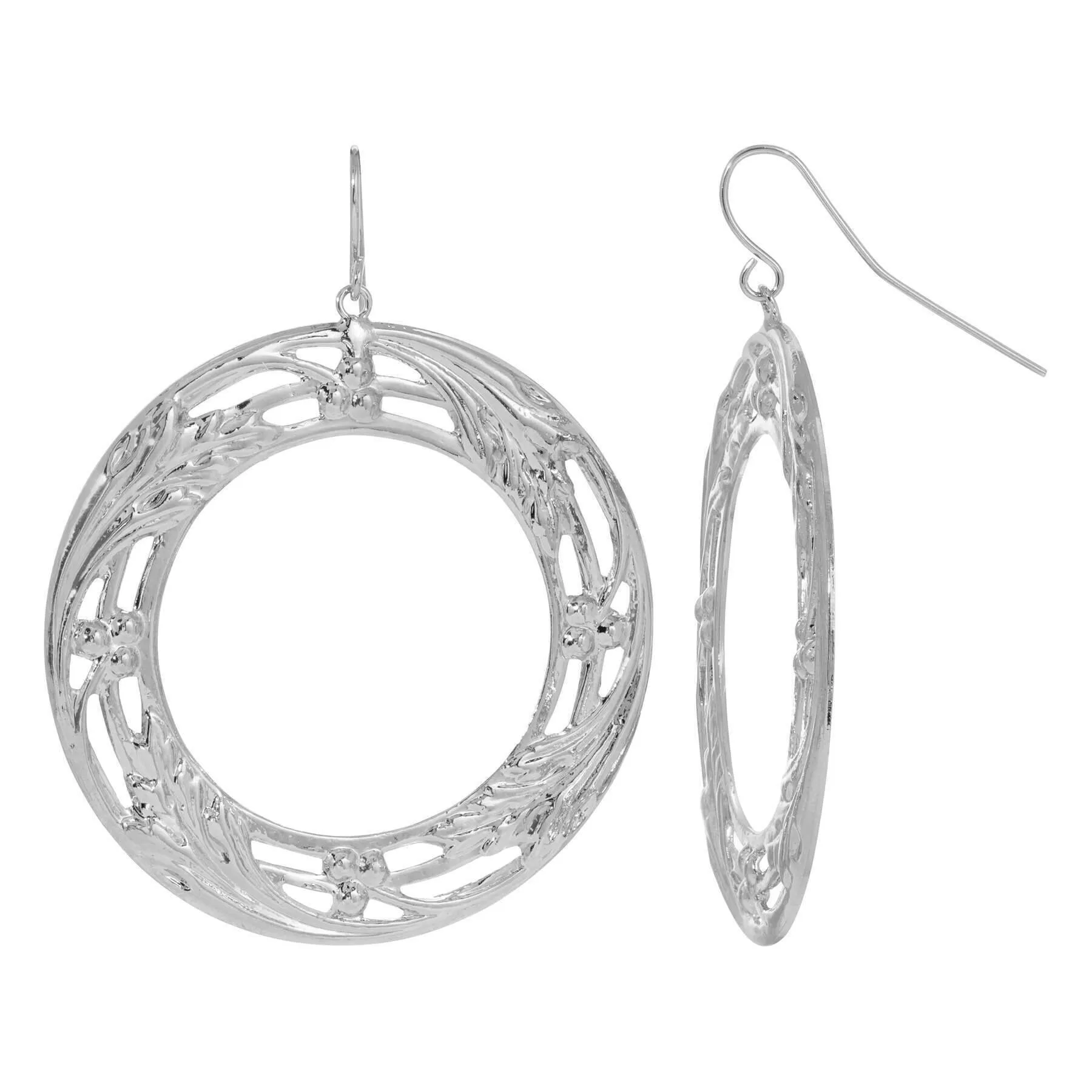 1928 Jewelry Polished Silver Vine Round Drop Earrings 1928 Jewelry