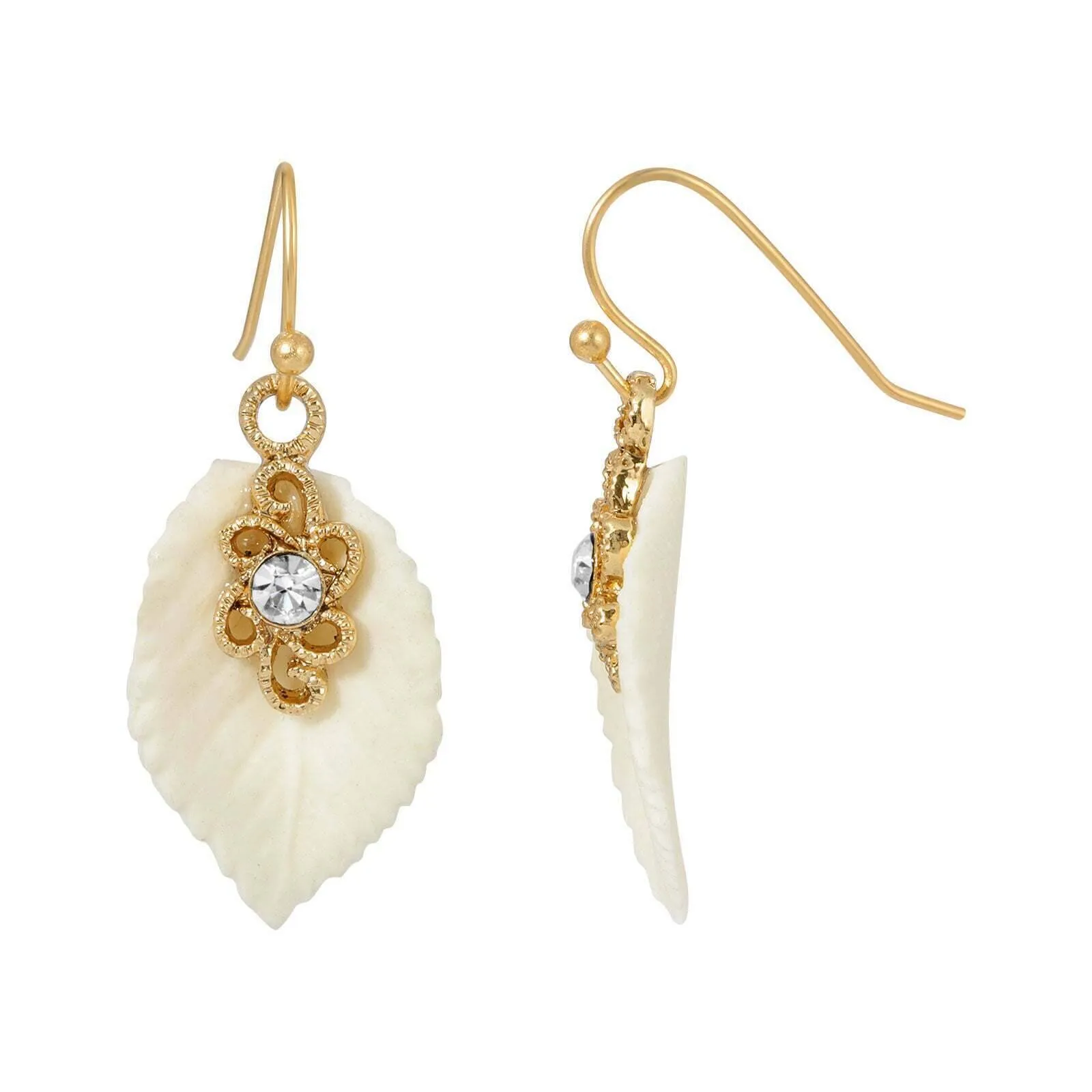 1928 Jewelry Porcelain Ivory Leaf Wire Earrings 1928 Jewelry