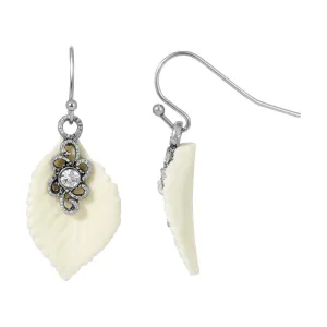 1928 Jewelry Porcelain Ivory Leaf Wire Earrings 1928 Jewelry