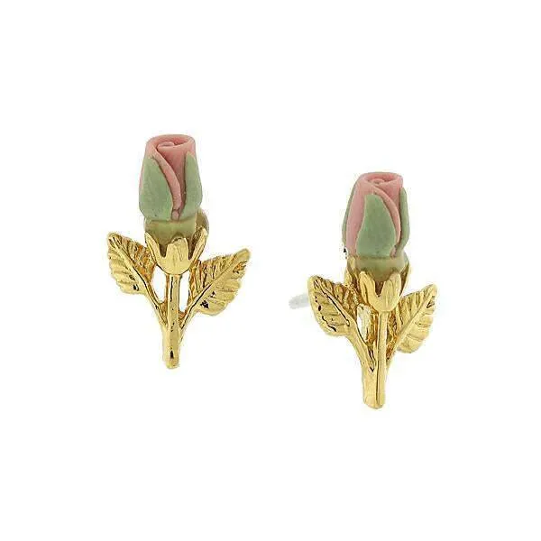 1928 Jewelry Porcelain Rose Bud Earrings 1928 Jewelry